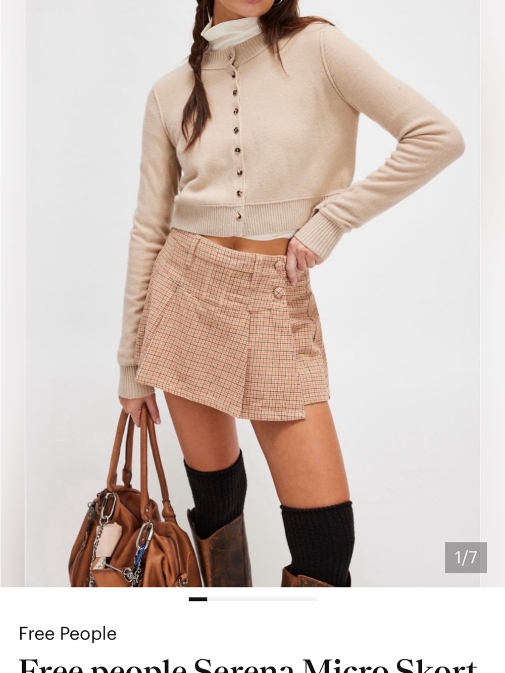 Free People Beige Plaid Micro Skort